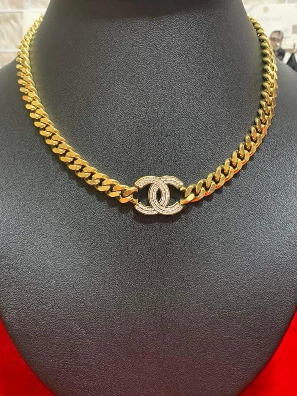 Gold Chain Necklace with Crystal Interlocking Logo Accent - Picture 5 of 7